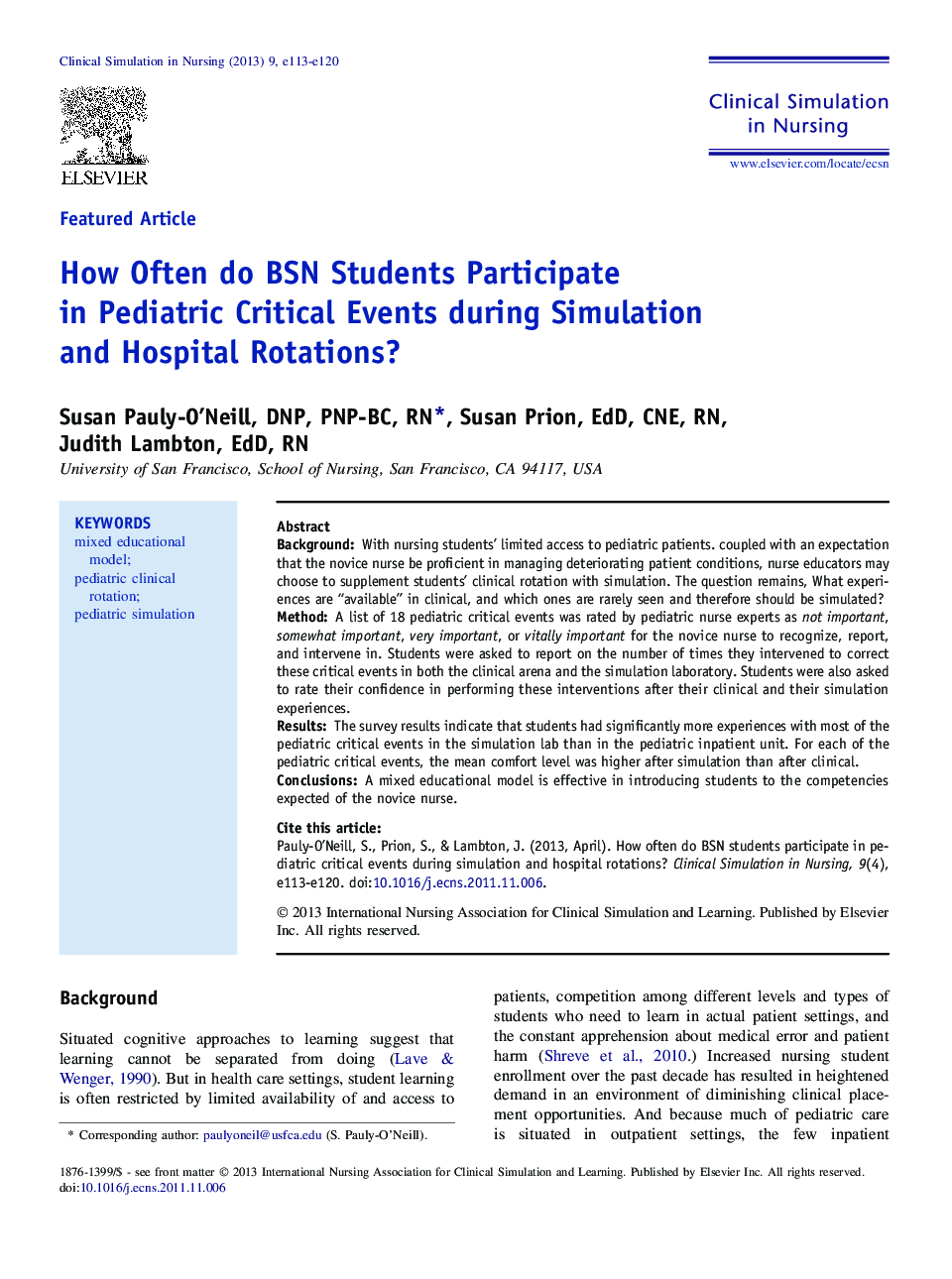 How Often do BSN Students Participate in Pediatric Critical Events during Simulation and Hospital Rotations?