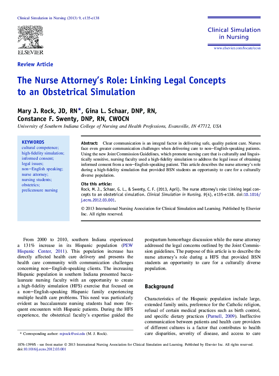 The Nurse Attorney's Role: Linking Legal Concepts to an Obstetrical Simulation