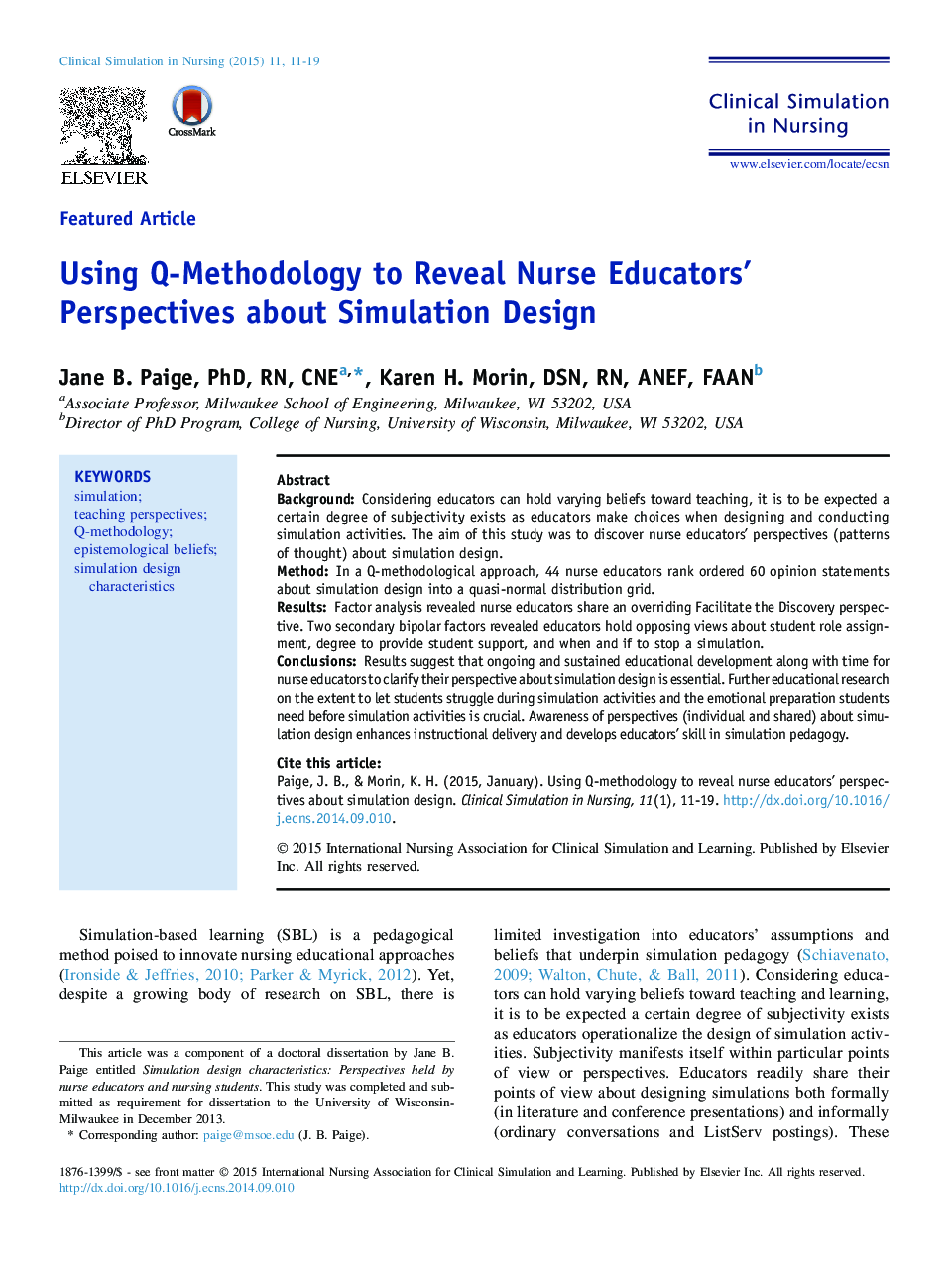 Using Q-Methodology to Reveal Nurse Educators' Perspectives about Simulation Design 