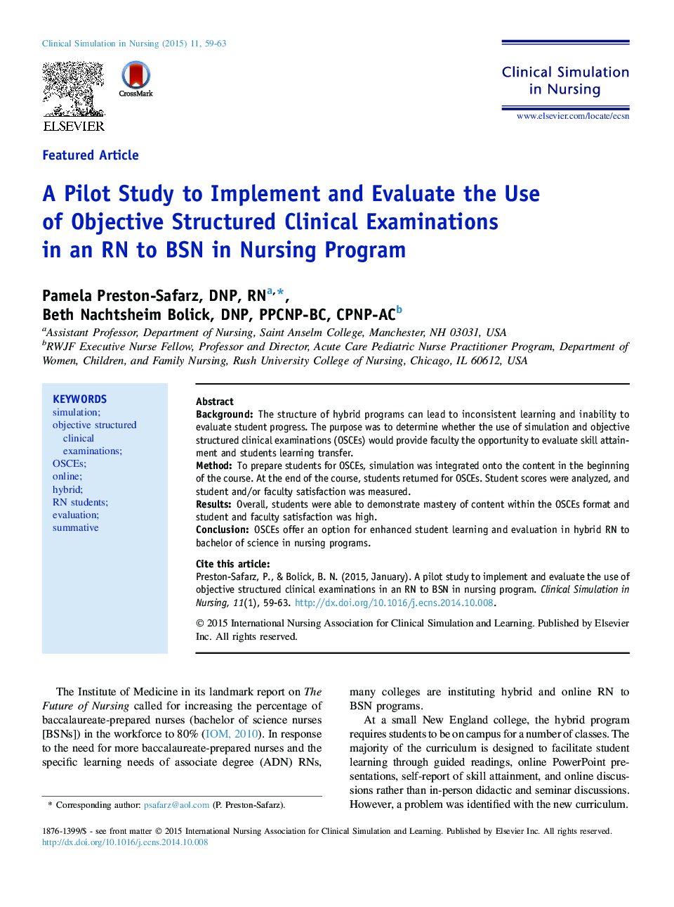 A Pilot Study to Implement and Evaluate the Use of Objective Structured Clinical Examinations in an RN to BSN in Nursing Program