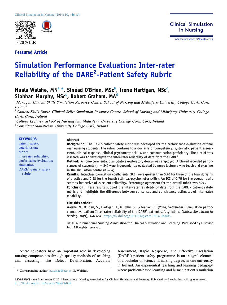 Simulation Performance Evaluation: Inter-rater Reliability of the DARE2-Patient Safety Rubric