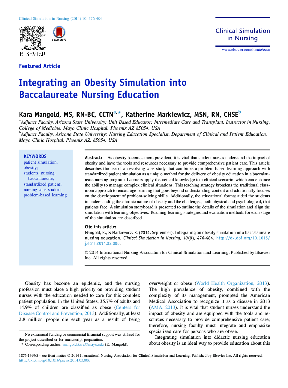 Integrating an Obesity Simulation into Baccalaureate Nursing Education 