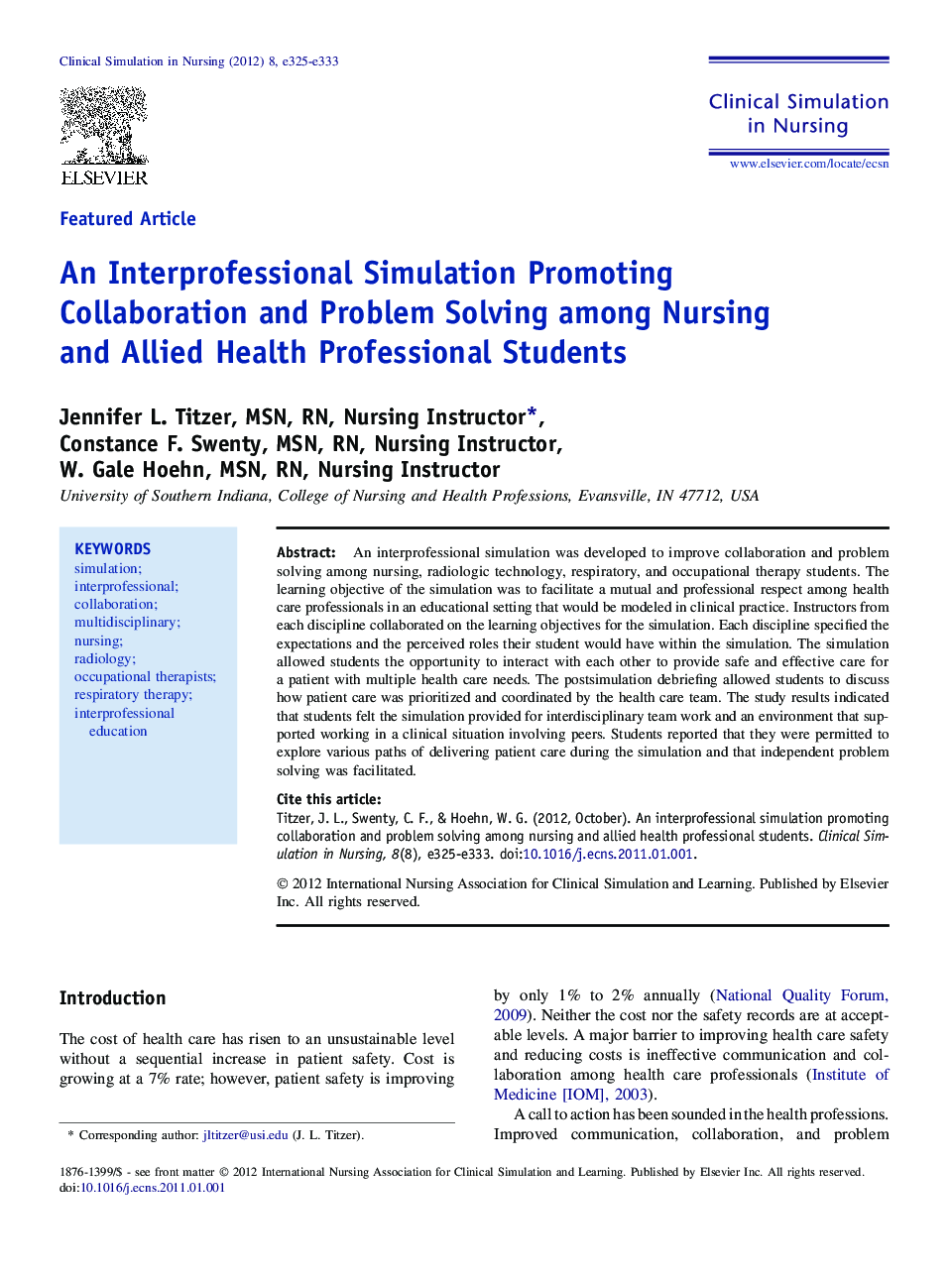 An Interprofessional Simulation Promoting Collaboration and Problem Solving among Nursing and Allied Health Professional Students