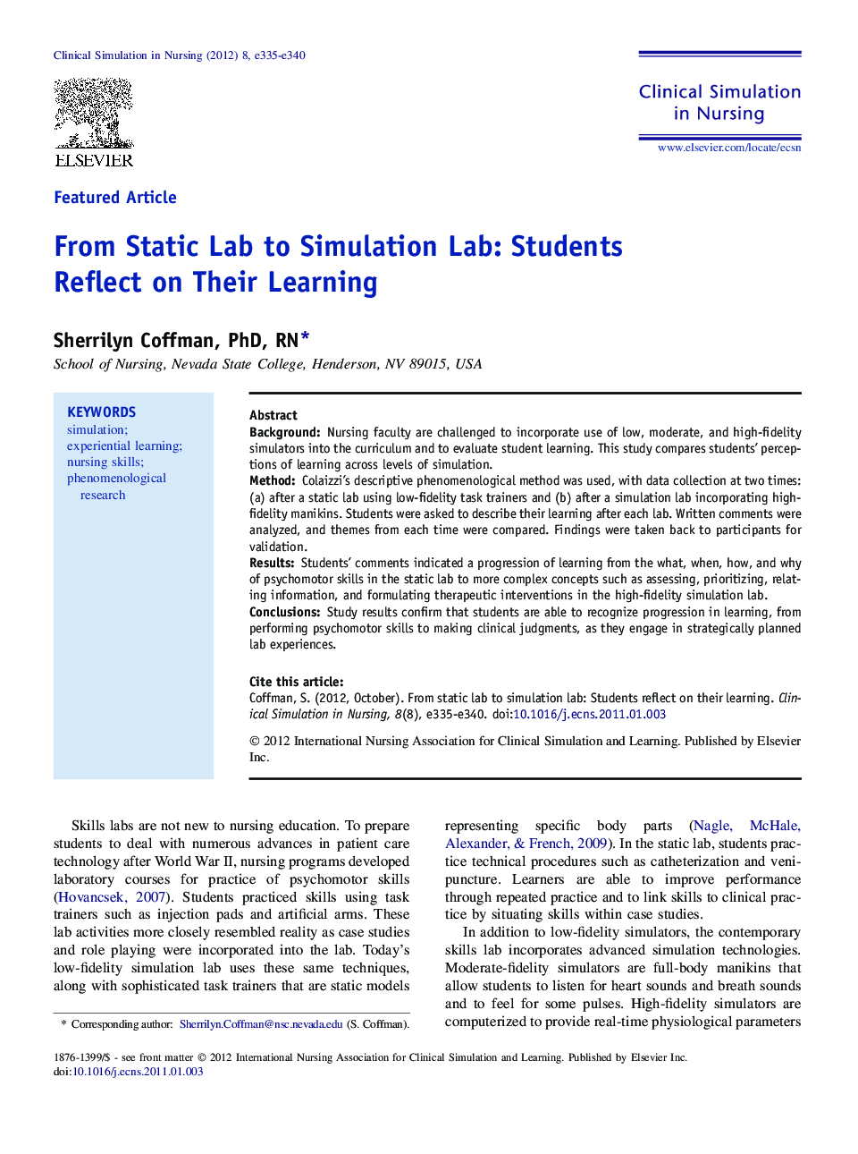 From Static Lab to Simulation Lab: Students Reflect on Their Learning