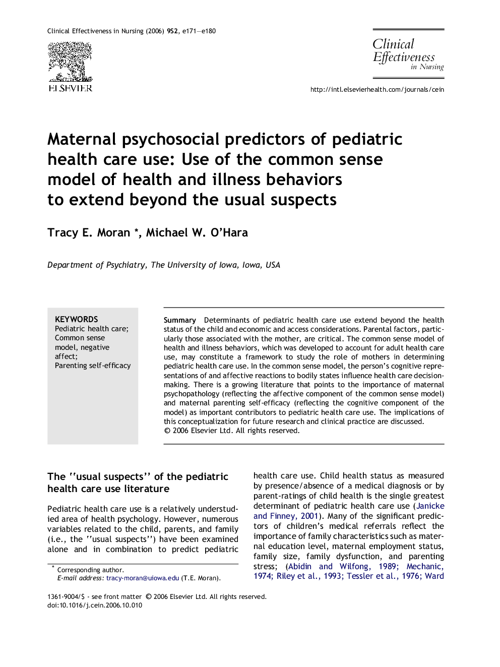 Maternal psychosocial predictors of pediatric health care use: Use of the common sense model of health and illness behaviors to extend beyond the usual suspects