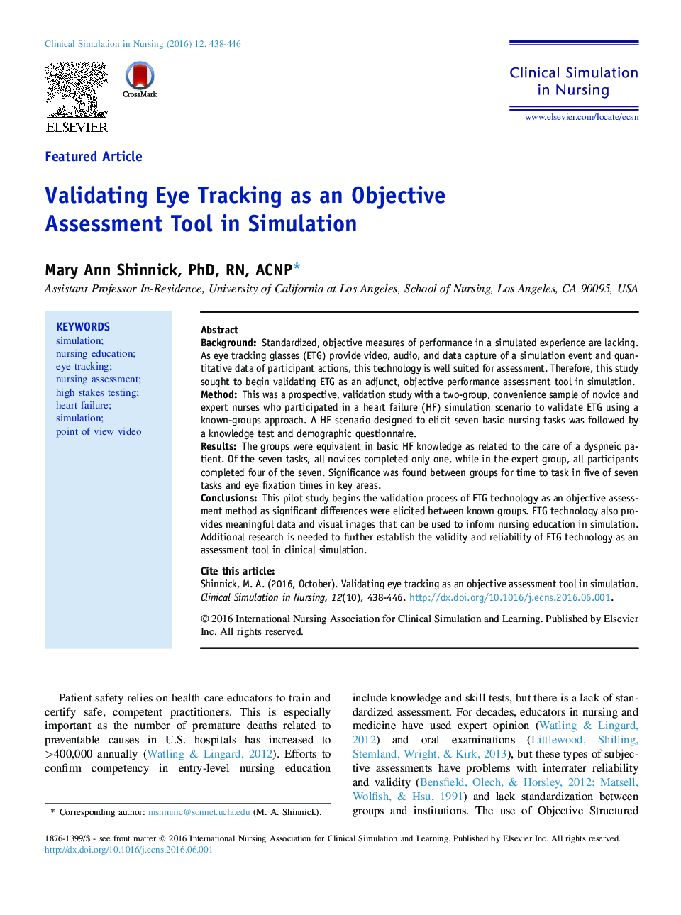 Validating Eye Tracking as an Objective Assessment Tool in Simulation