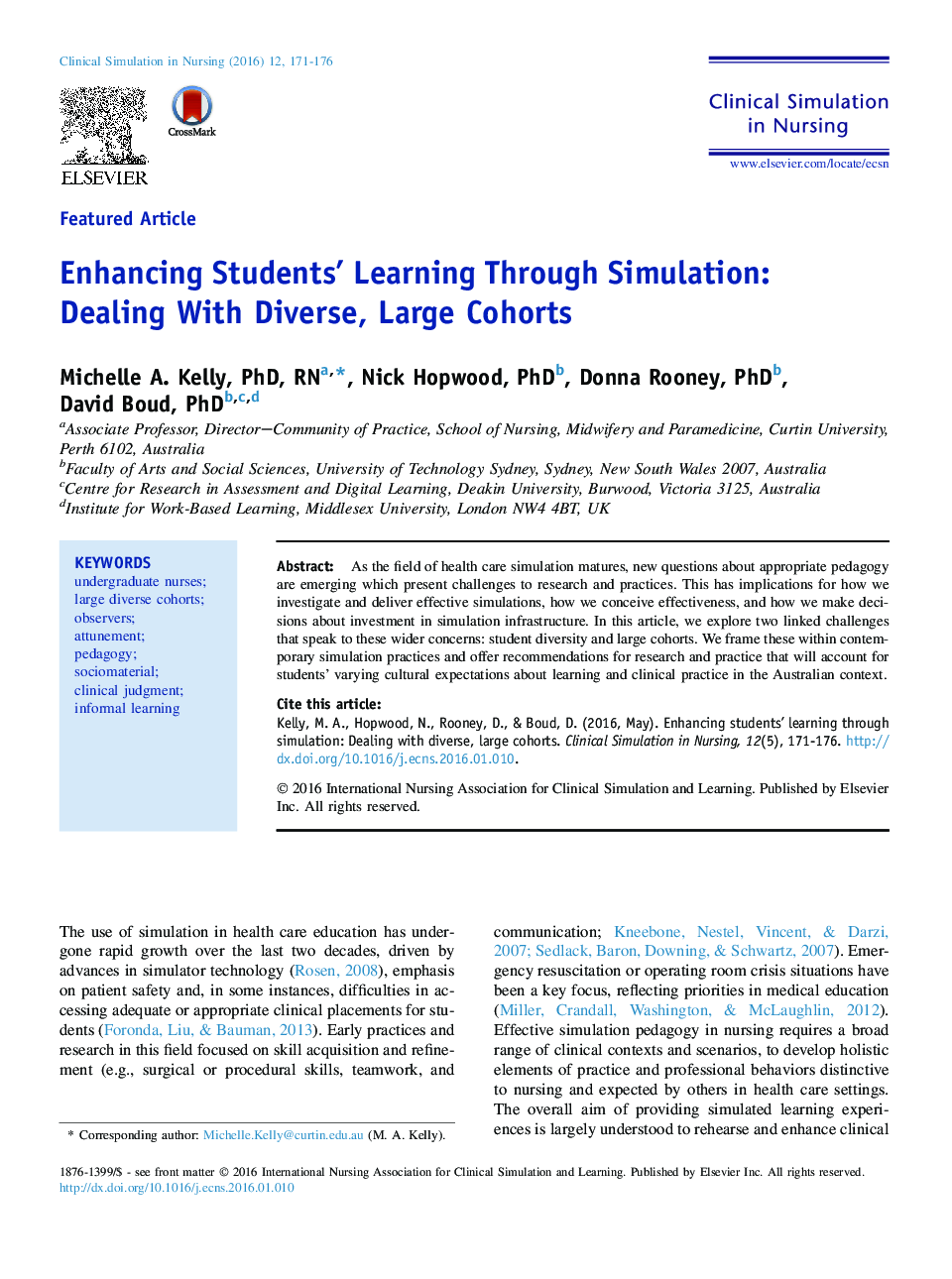Enhancing Students' Learning Through Simulation: Dealing With Diverse, Large Cohorts