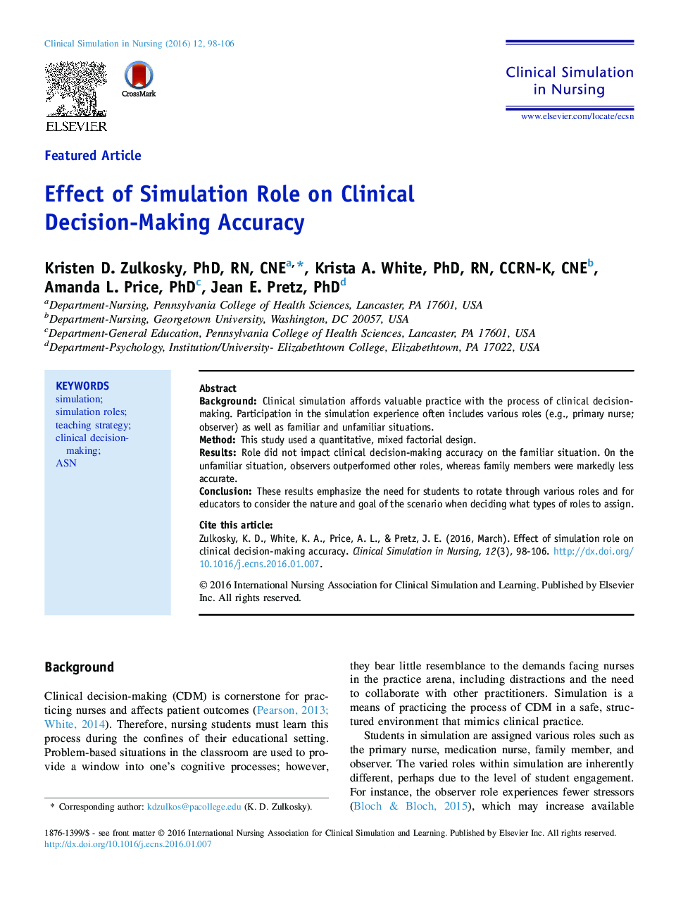 Effect of Simulation Role on Clinical Decision-Making Accuracy