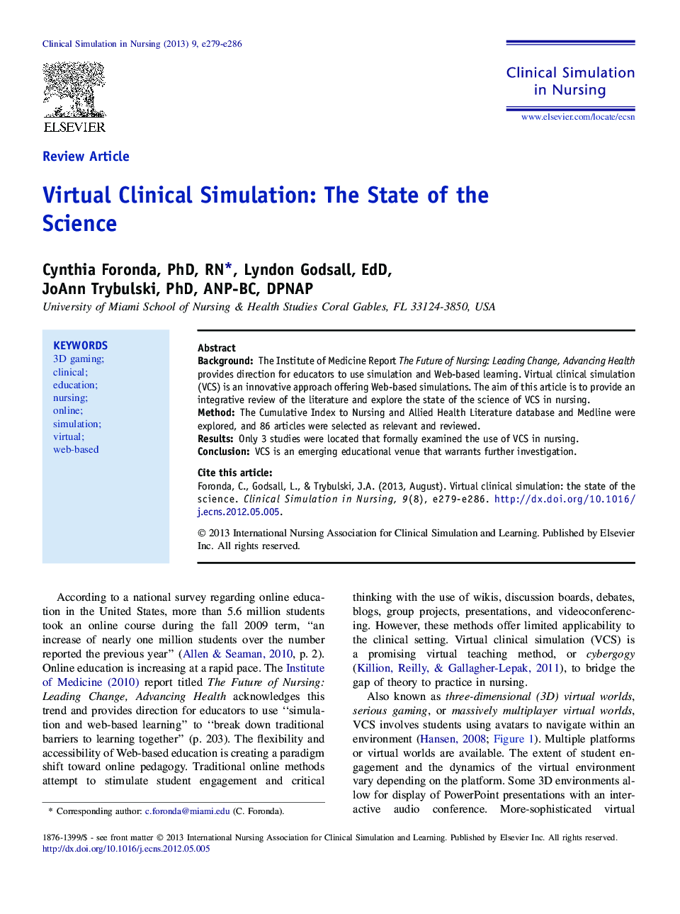 Virtual Clinical Simulation: The State of the Science