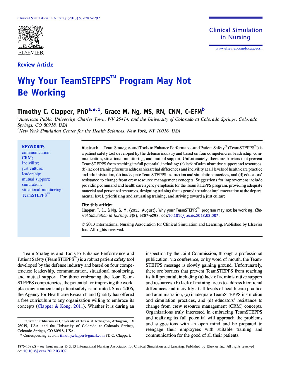 Why Your TeamSTEPPS™ Program May Not Be Working