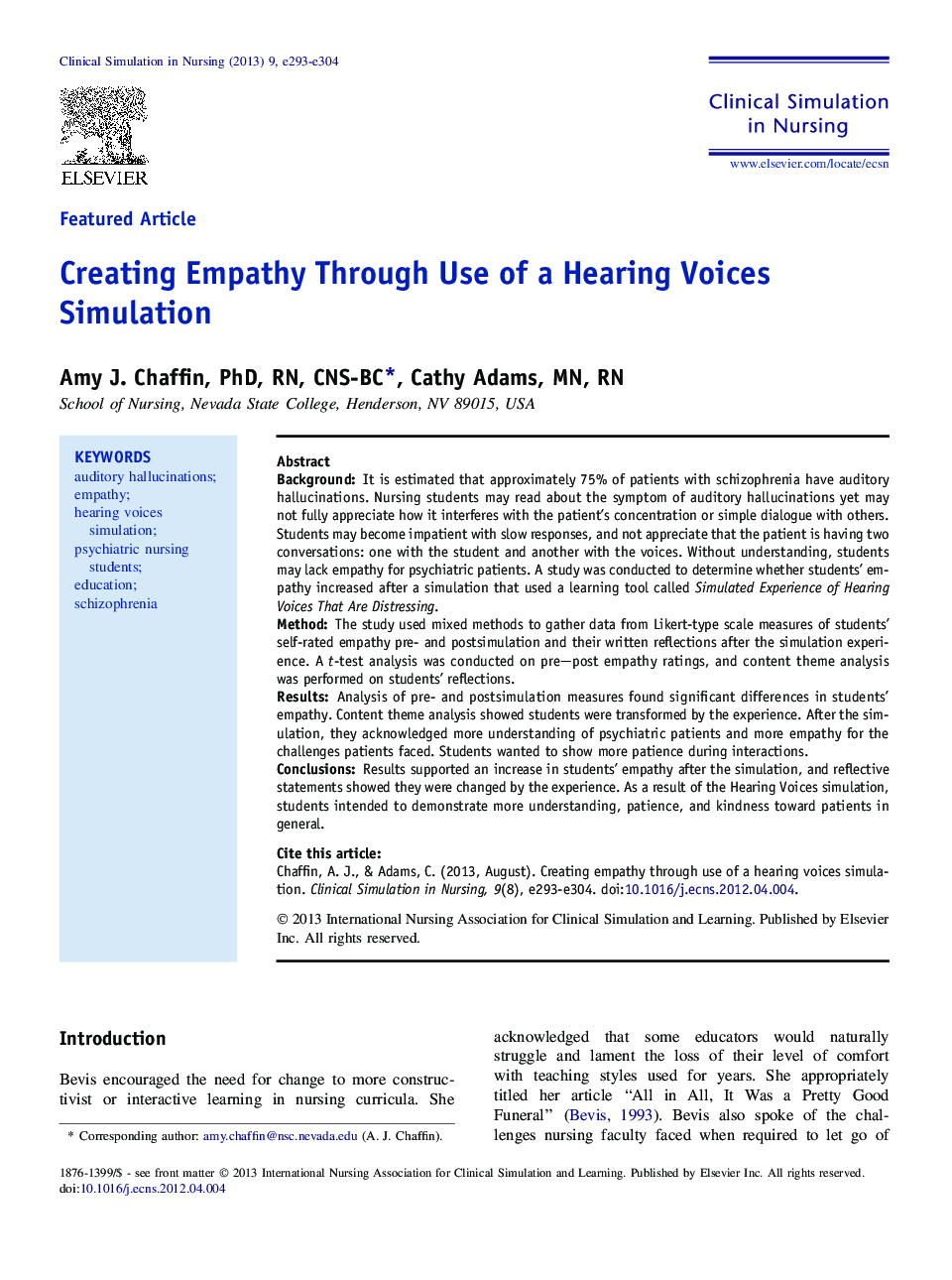 Creating Empathy Through Use of a Hearing Voices Simulation