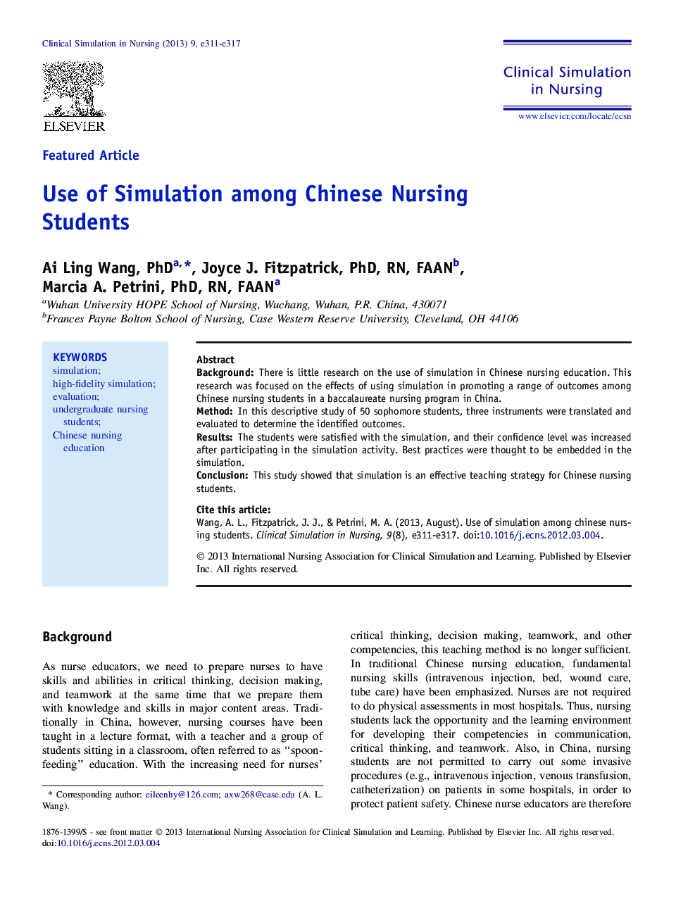 Use of Simulation among Chinese Nursing Students