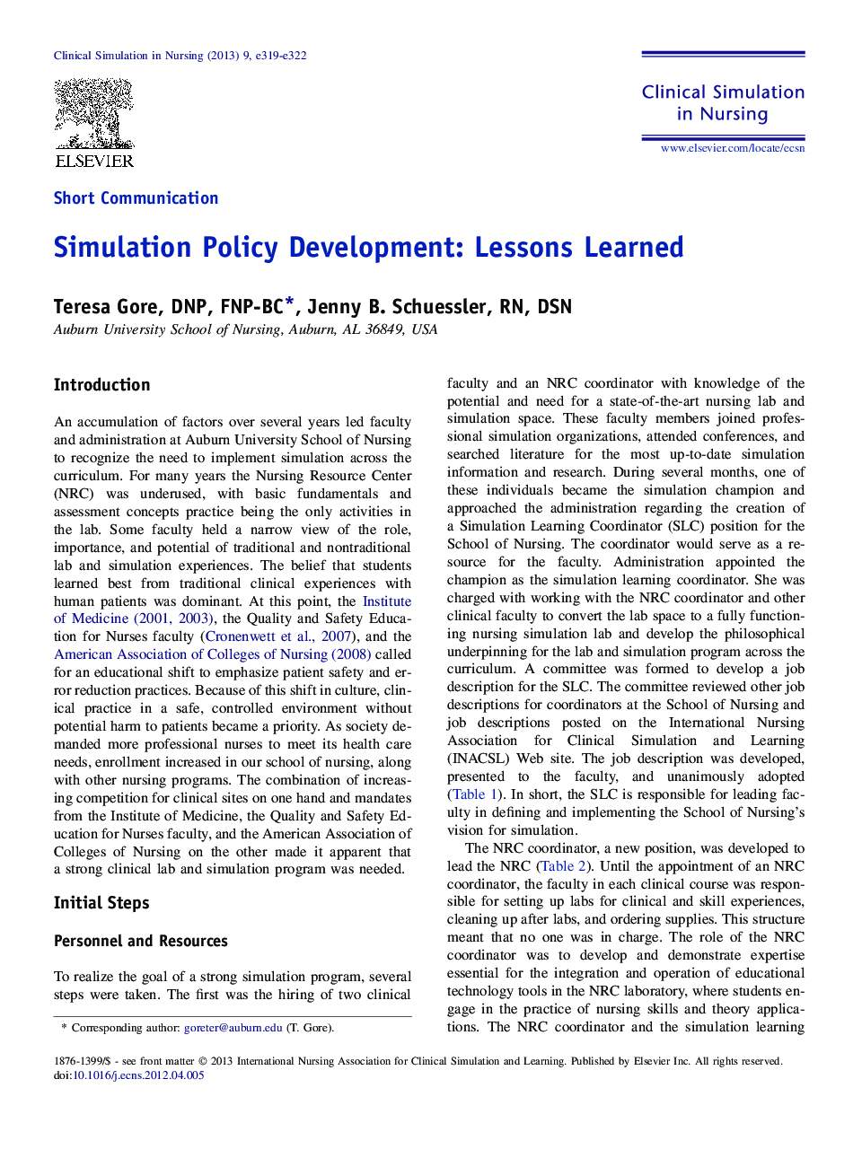 Simulation Policy Development: Lessons Learned