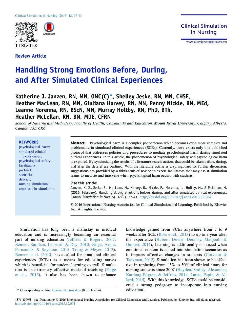 مدیریت احساسات قوی قبل، در طول و پس از تجربیات بالینی شبیه سازی شده 