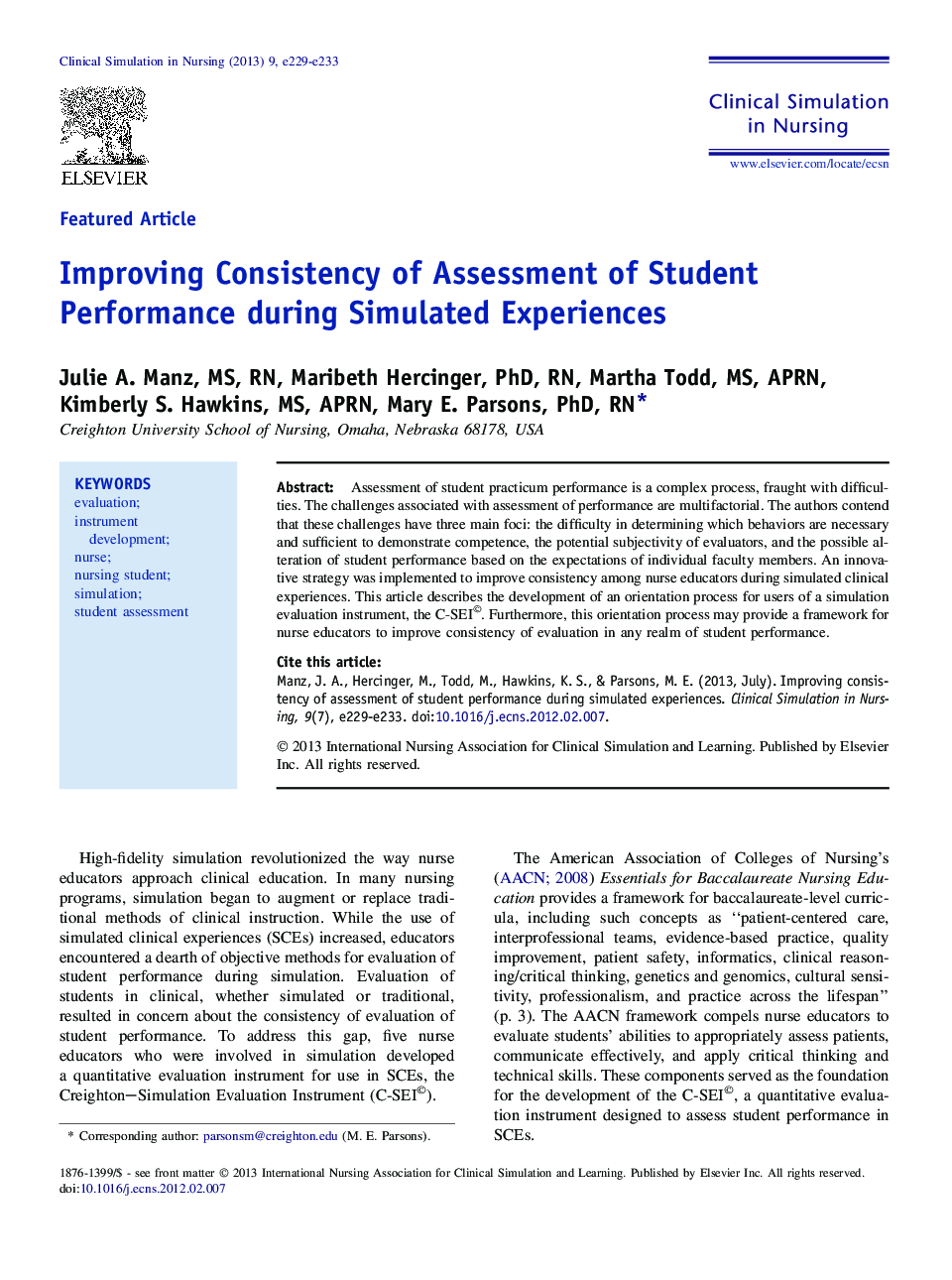 Improving Consistency of Assessment of Student Performance during Simulated Experiences