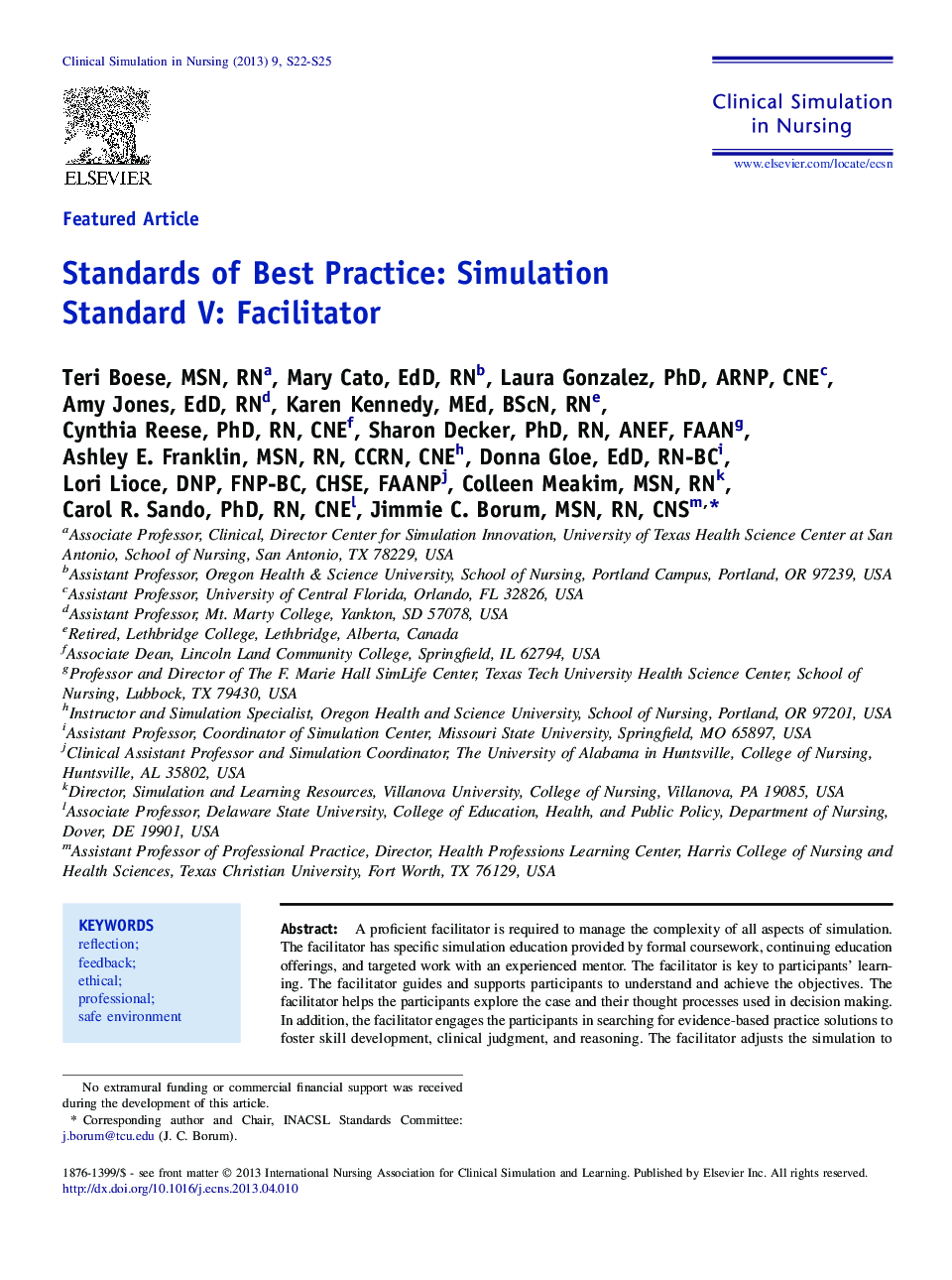 Standards of Best Practice: Simulation Standard V: Facilitator 