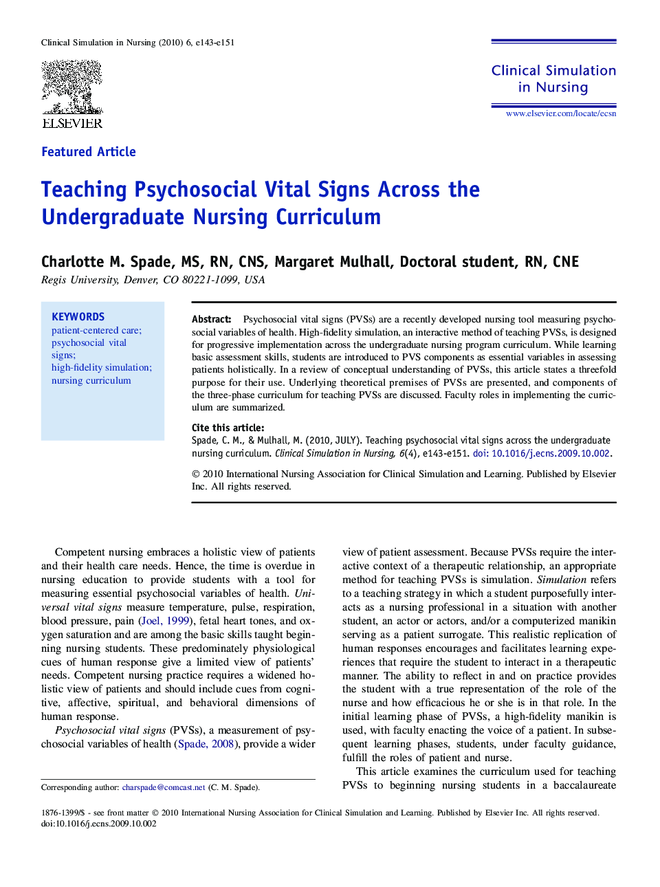 Teaching Psychosocial Vital Signs Across the Undergraduate Nursing Curriculum 