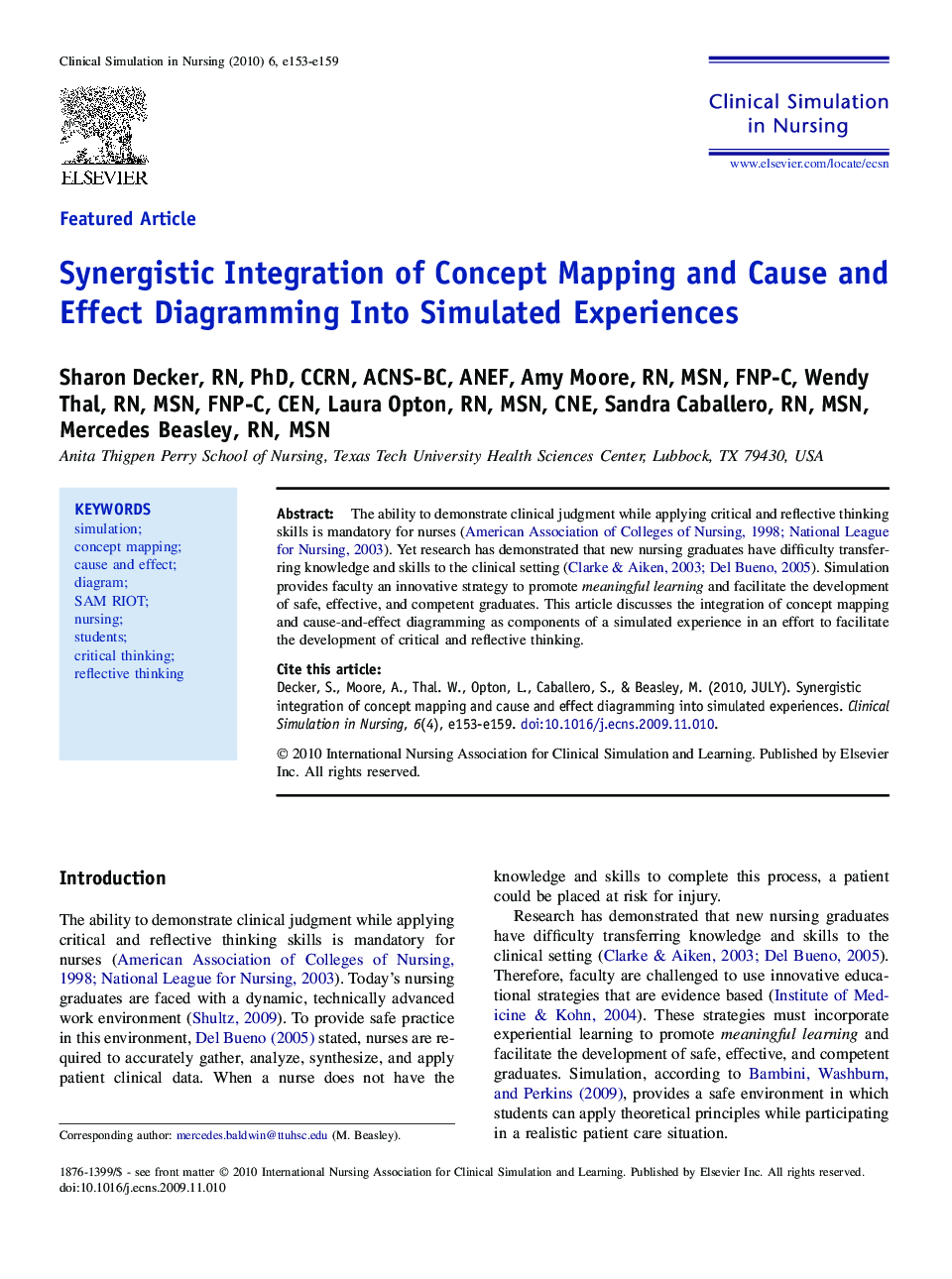 Synergistic Integration of Concept Mapping and Cause and Effect Diagramming Into Simulated Experiences 
