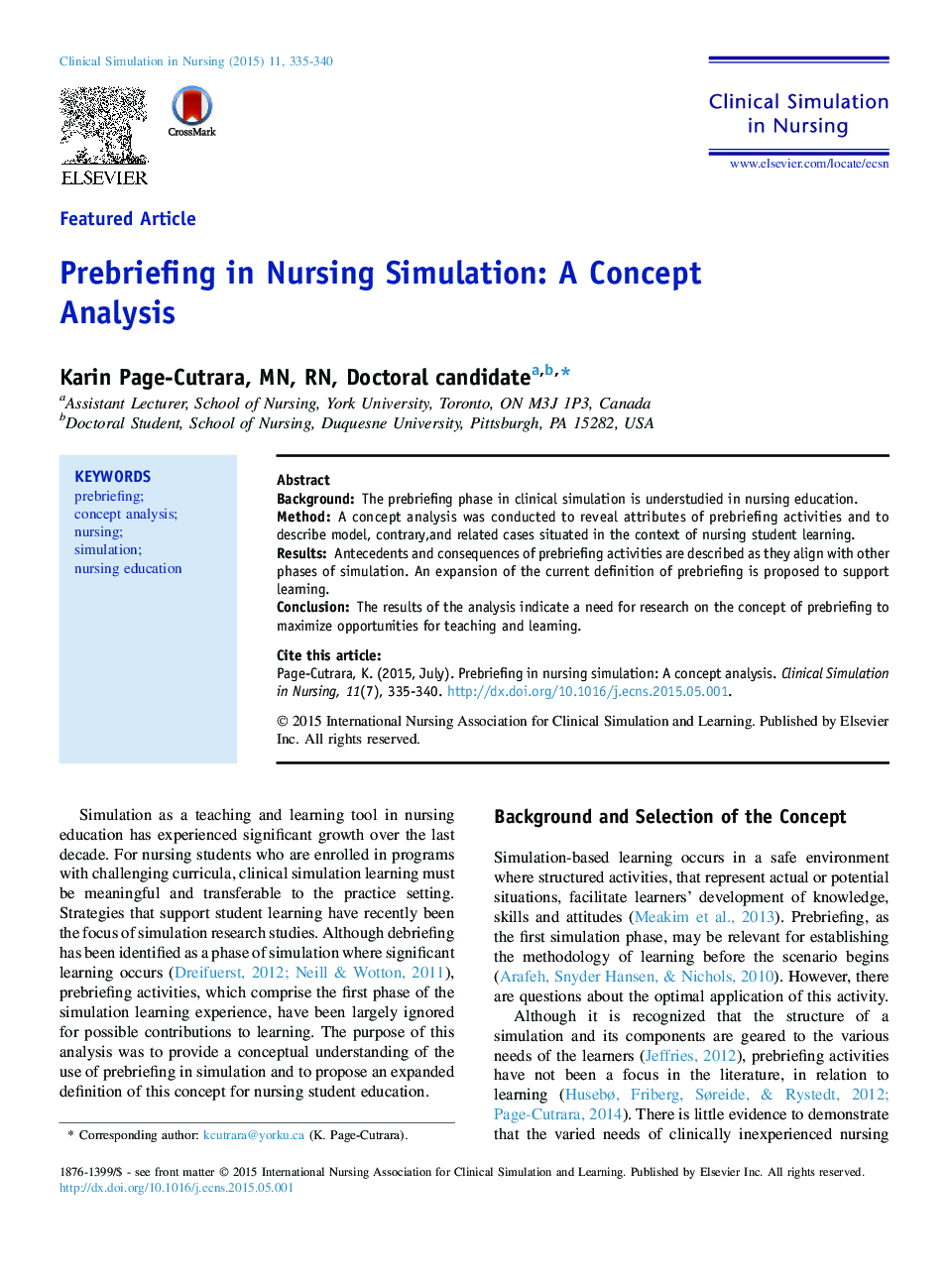 Prebriefing in Nursing Simulation: A Concept Analysis