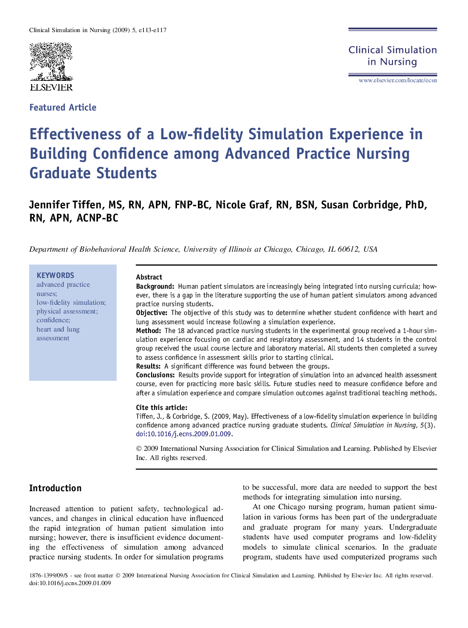 Effectiveness of a Low-fidelity Simulation Experience in Building Confidence among Advanced Practice Nursing Graduate Students 