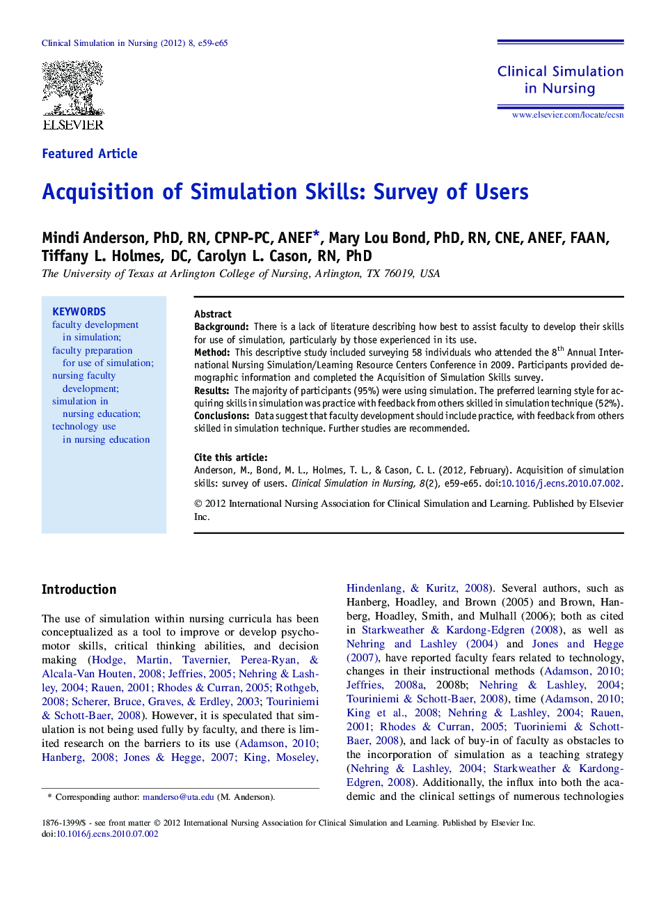 Acquisition of Simulation Skills: Survey of Users