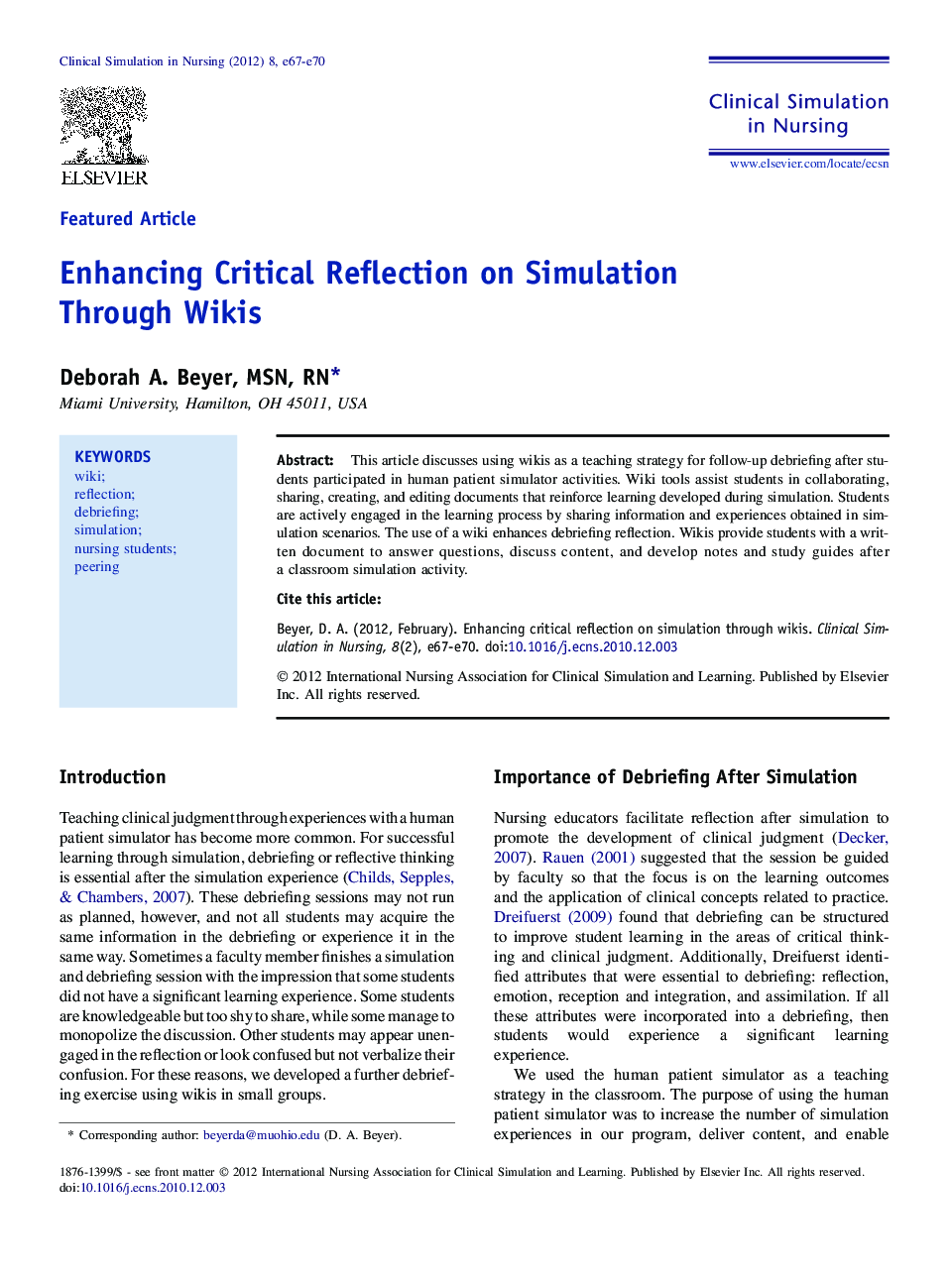 Enhancing Critical Reflection on Simulation Through Wikis