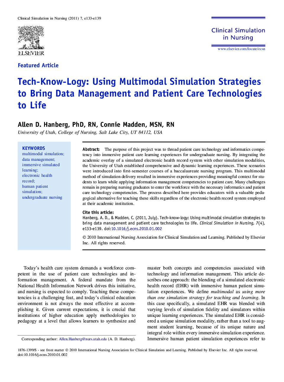 Tech-Know-Logy: Using Multimodal Simulation Strategies to Bring Data Management and Patient Care Technologies to Life