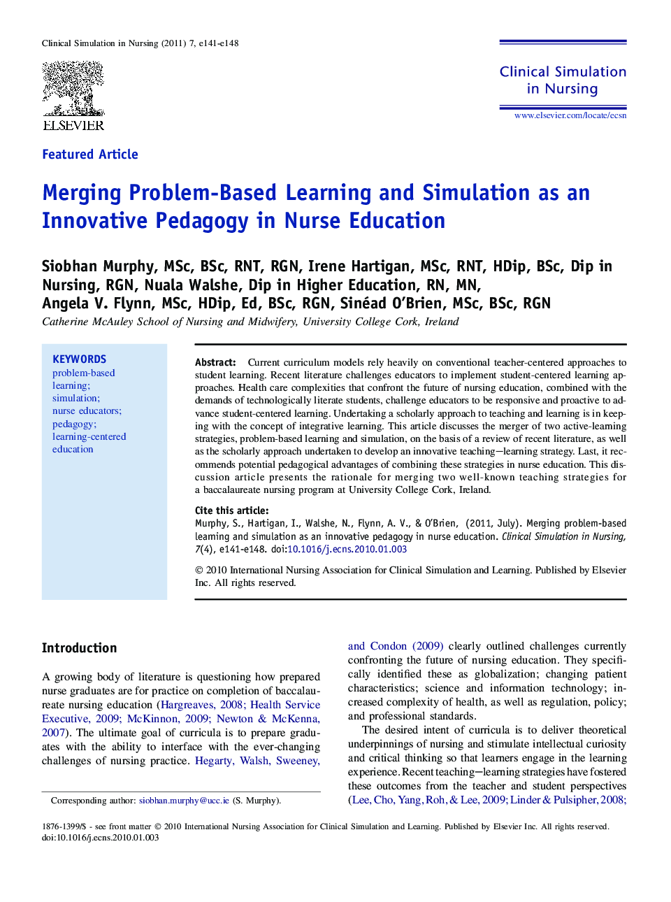 Merging Problem-Based Learning and Simulation as an Innovative Pedagogy in Nurse Education