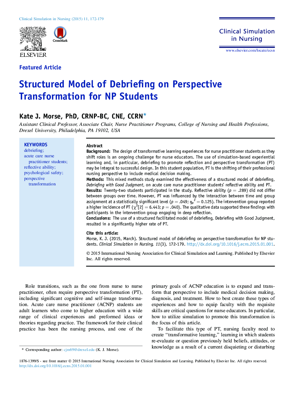 Structured Model of Debriefing on Perspective Transformation for NP Students
