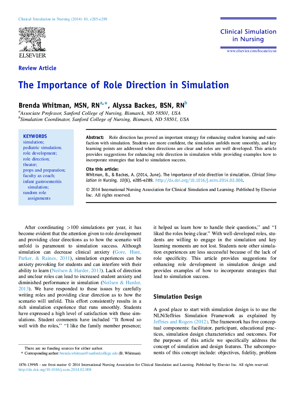 The Importance of Role Direction in Simulation 