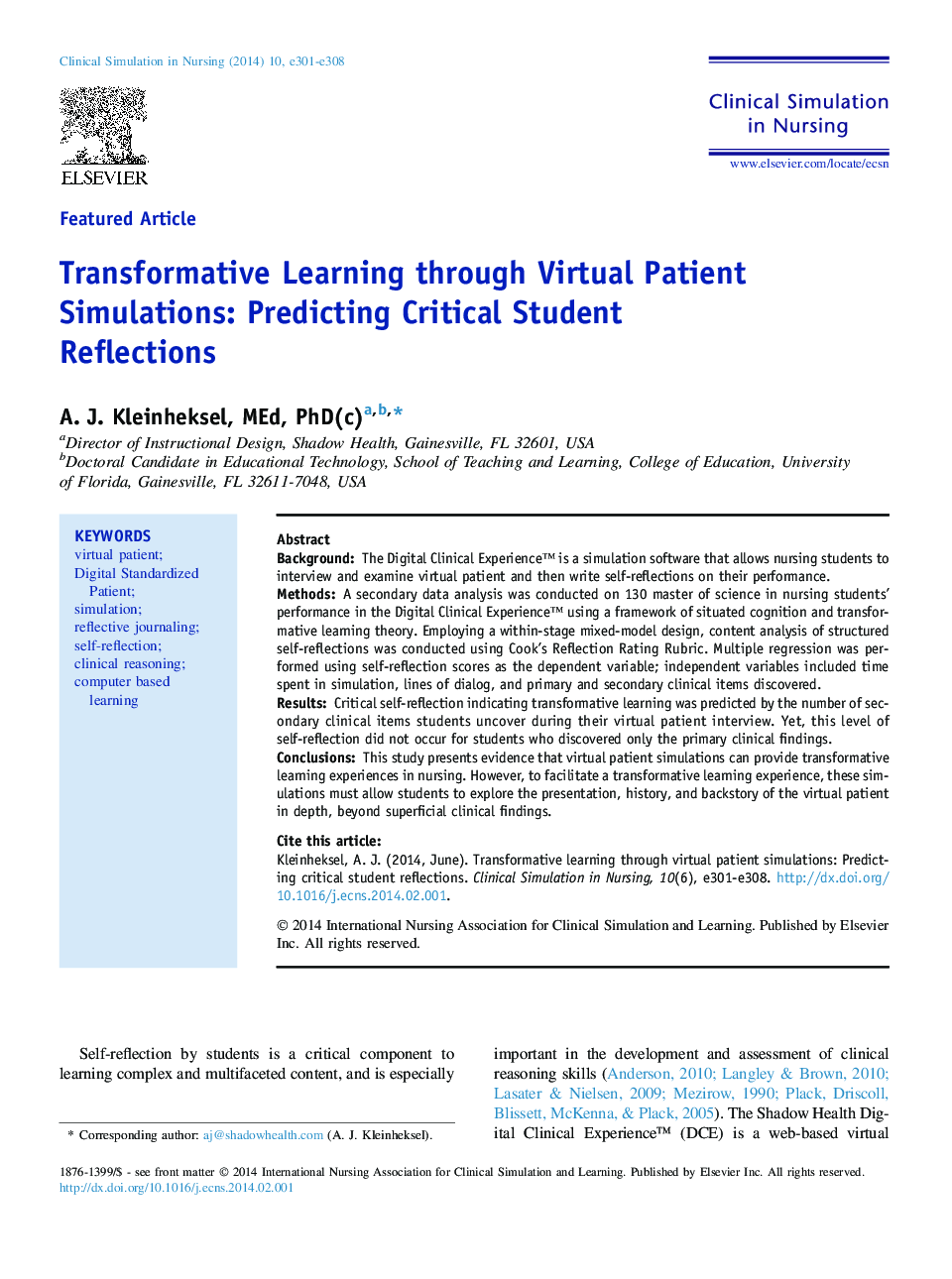 Transformative Learning through Virtual Patient Simulations: Predicting Critical Student Reflections