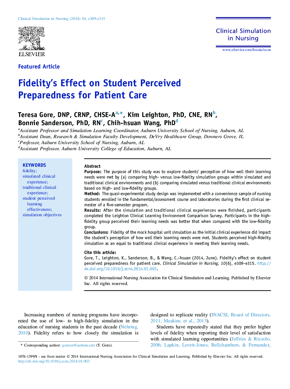 Fidelity's Effect on Student Perceived Preparedness for Patient Care