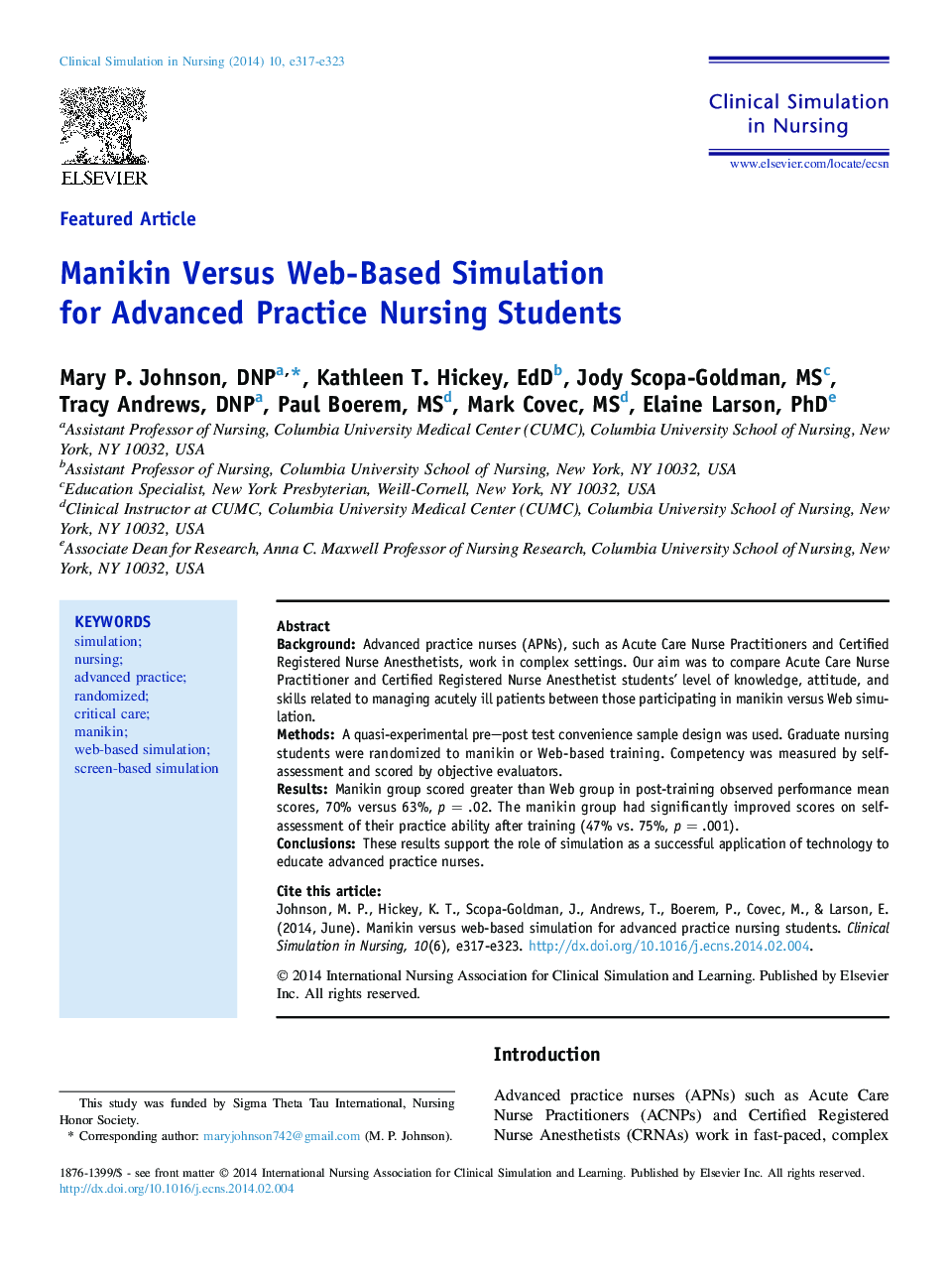 Manikin Versus Web-Based Simulation for Advanced Practice Nursing Students 