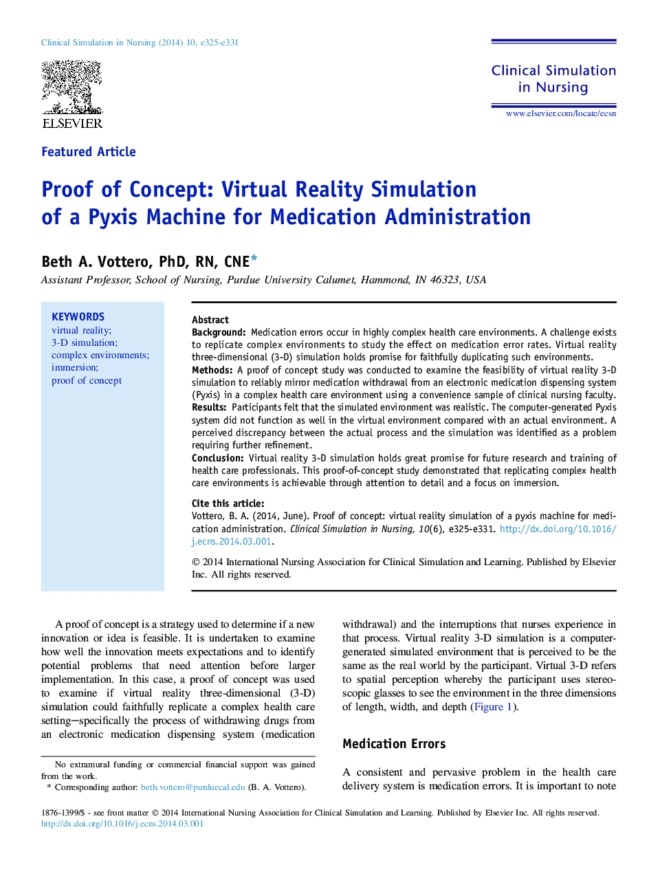 Proof of Concept: Virtual Reality Simulation of a Pyxis Machine for Medication Administration 