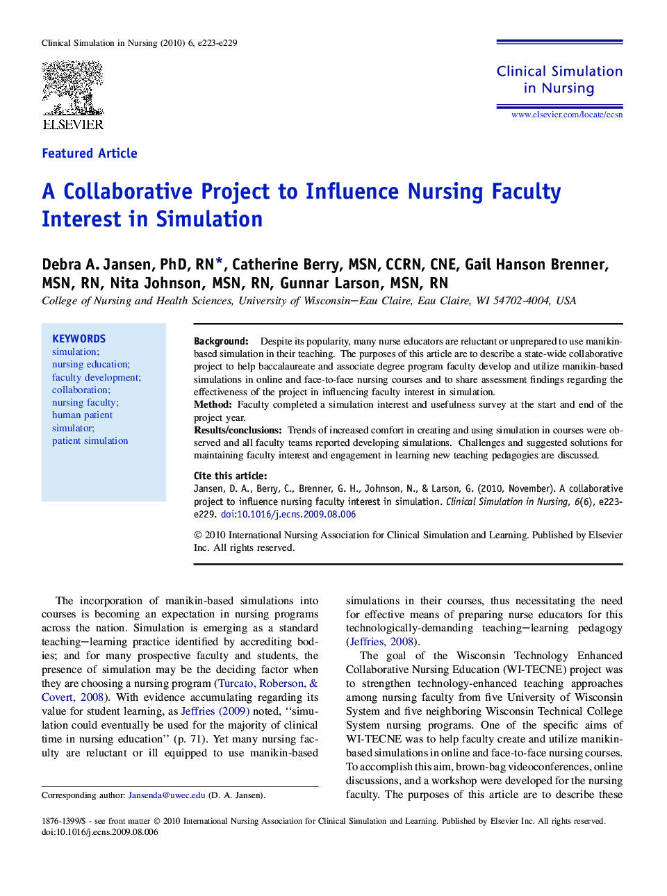 A Collaborative Project to Influence Nursing Faculty Interest in Simulation 