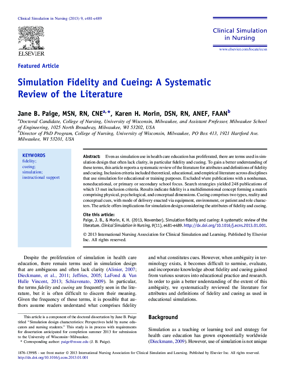 Simulation Fidelity and Cueing: A Systematic Review of the Literature 