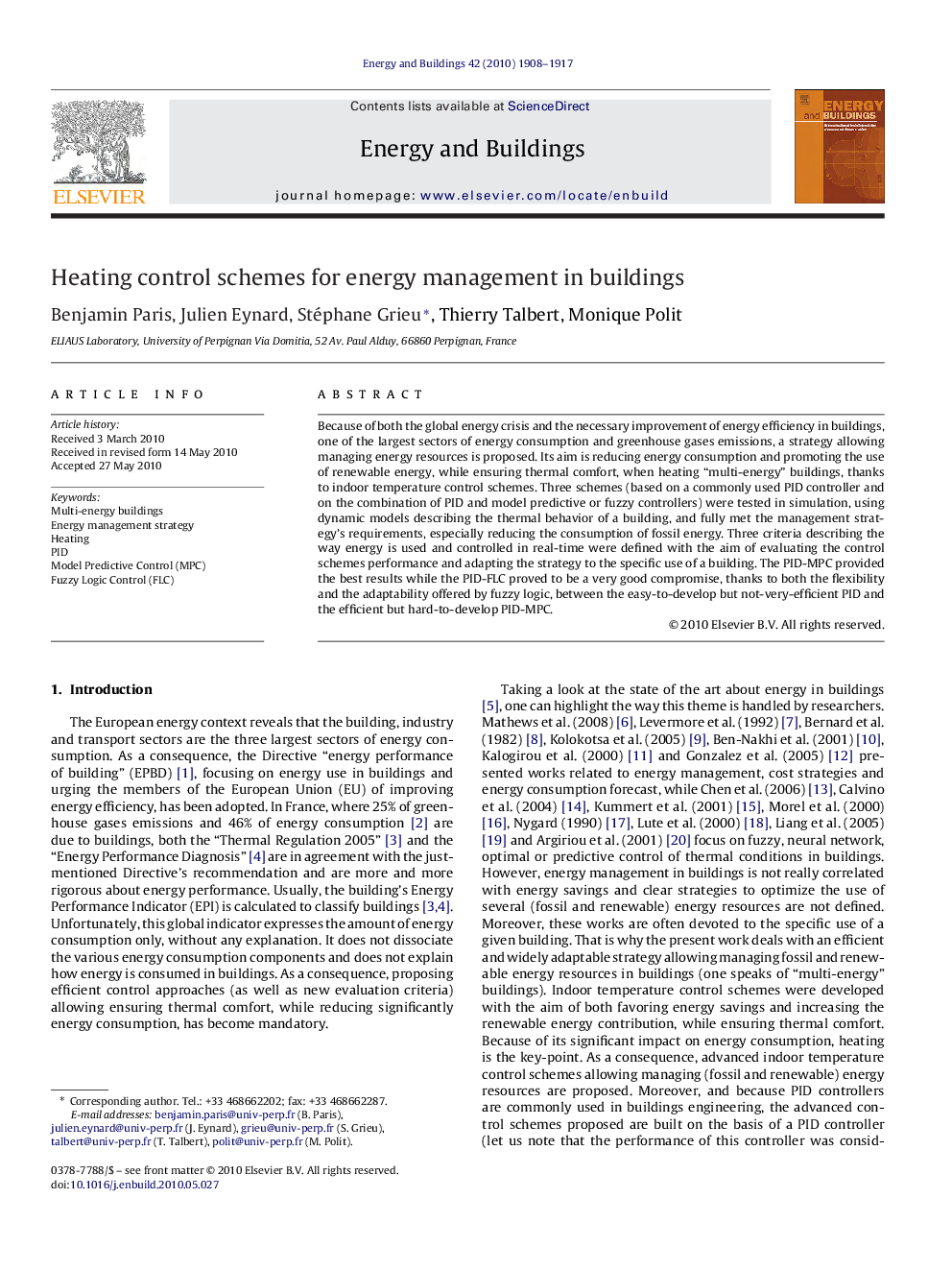 Heating control schemes for energy management in buildings