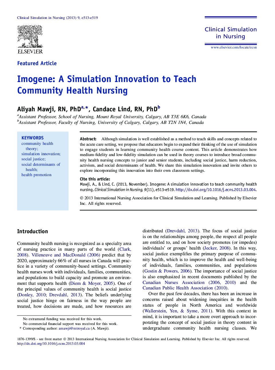 Imogene: A Simulation Innovation to Teach Community Health Nursing 