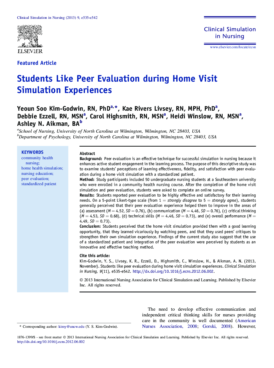 Students Like Peer Evaluation during Home Visit Simulation Experiences