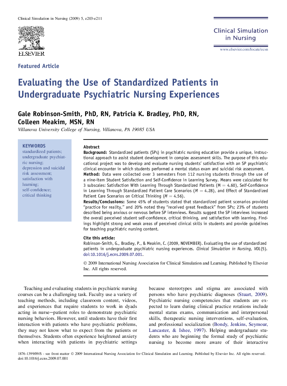 Evaluating the Use of Standardized Patients in Undergraduate Psychiatric Nursing Experiences 