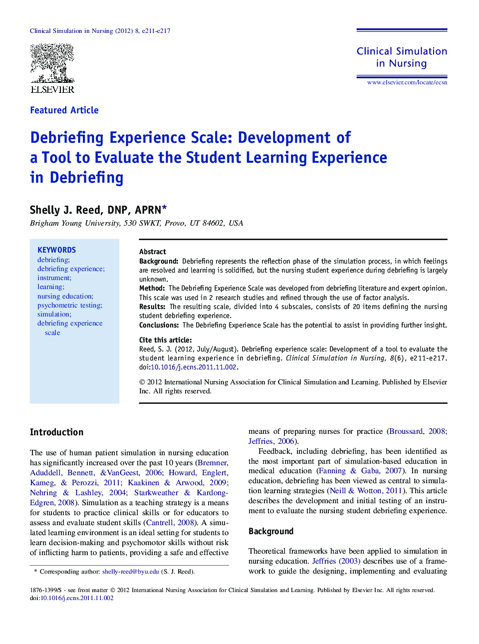 Debriefing Experience Scale: Development of a Tool to Evaluate the Student Learning Experience in Debriefing