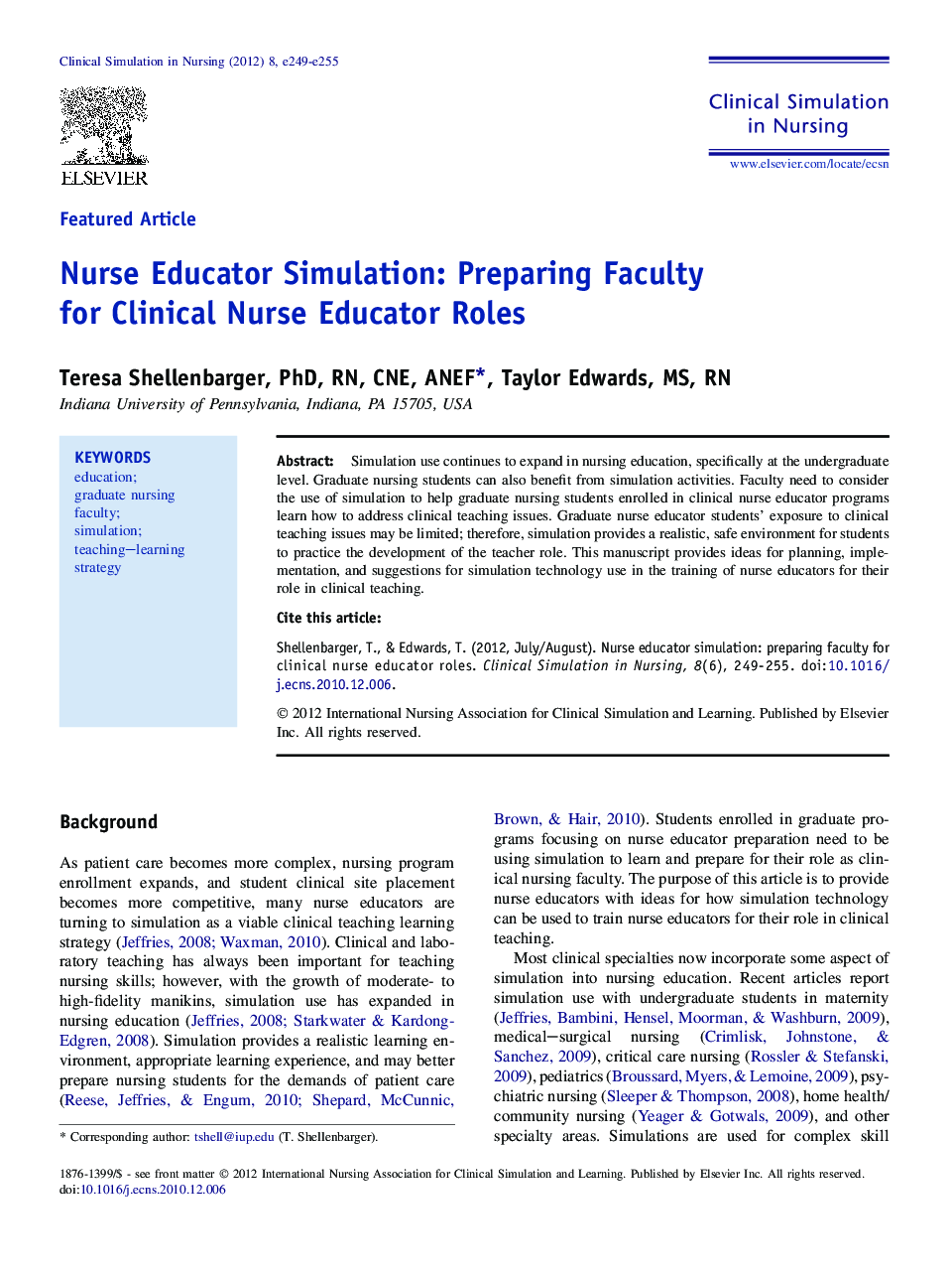Nurse Educator Simulation: Preparing Faculty for Clinical Nurse Educator Roles 