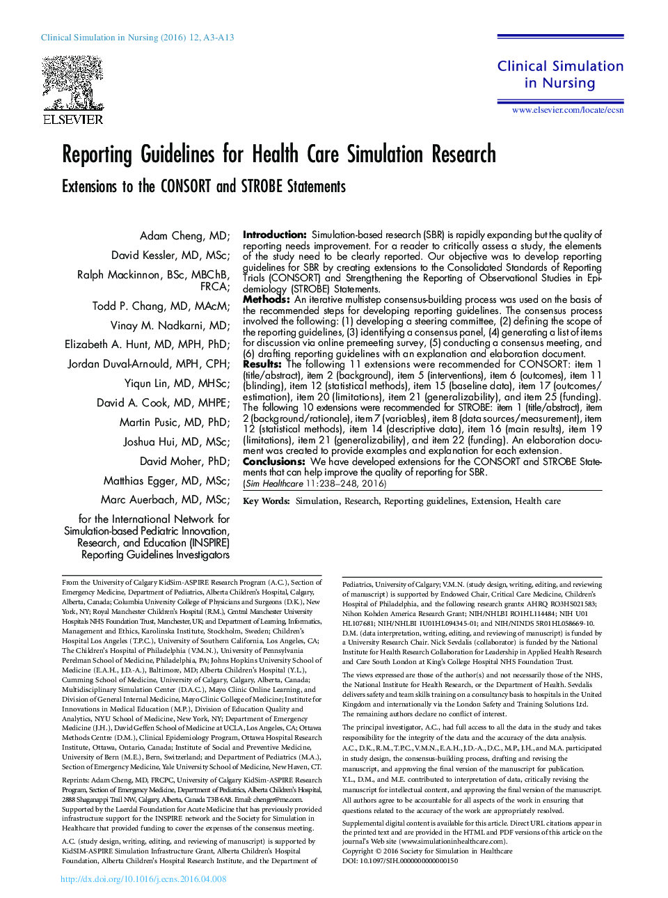 Reporting Guidelines for Health Care Simulation Research