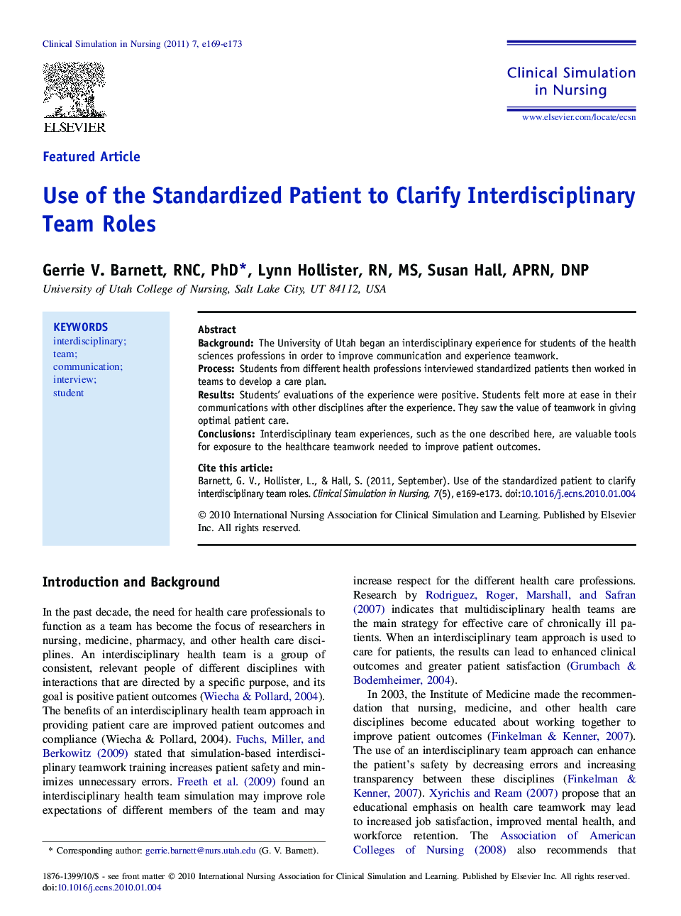 Use of the Standardized Patient to Clarify Interdisciplinary Team Roles