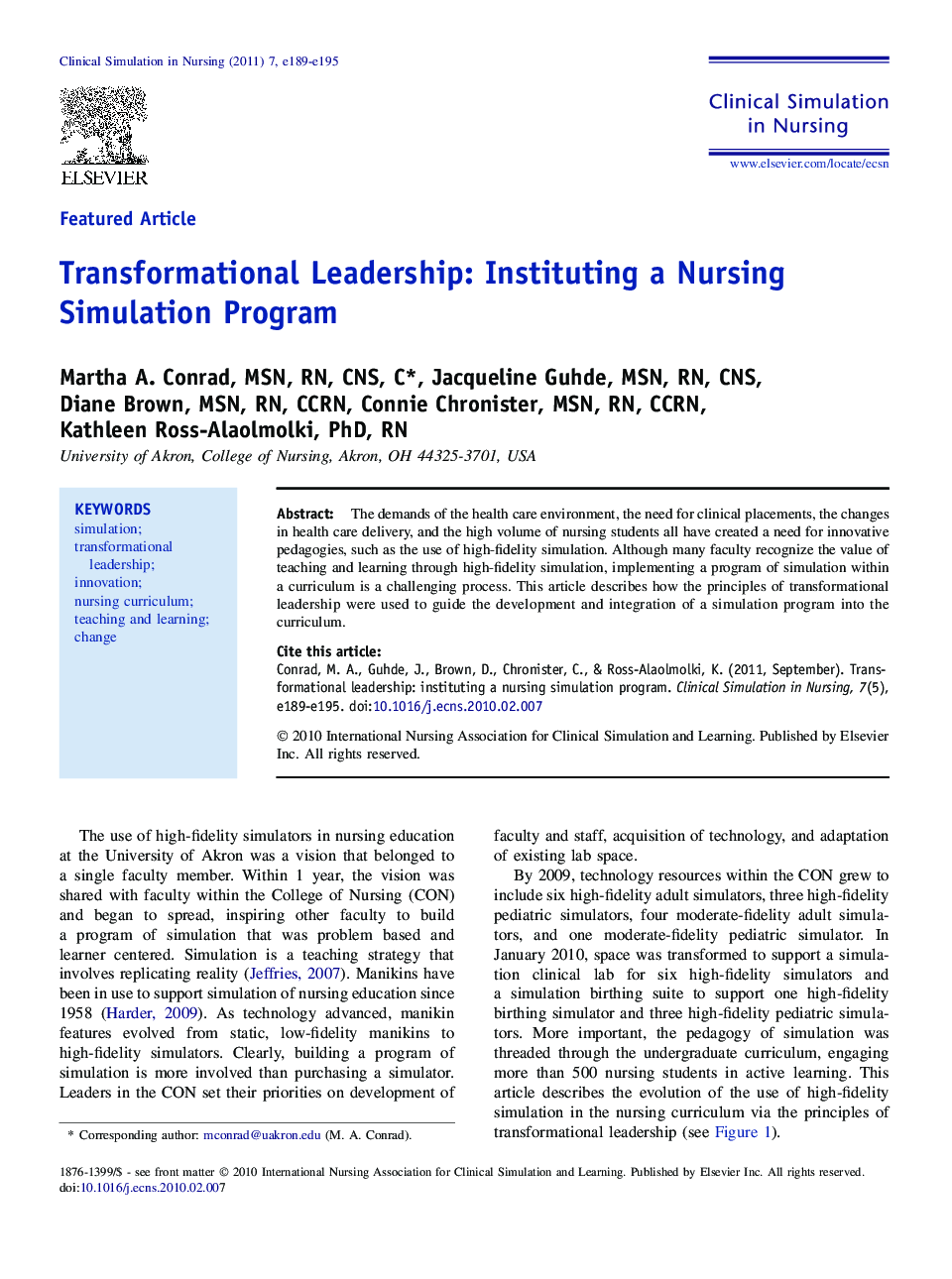 Transformational Leadership: Instituting a Nursing Simulation Program