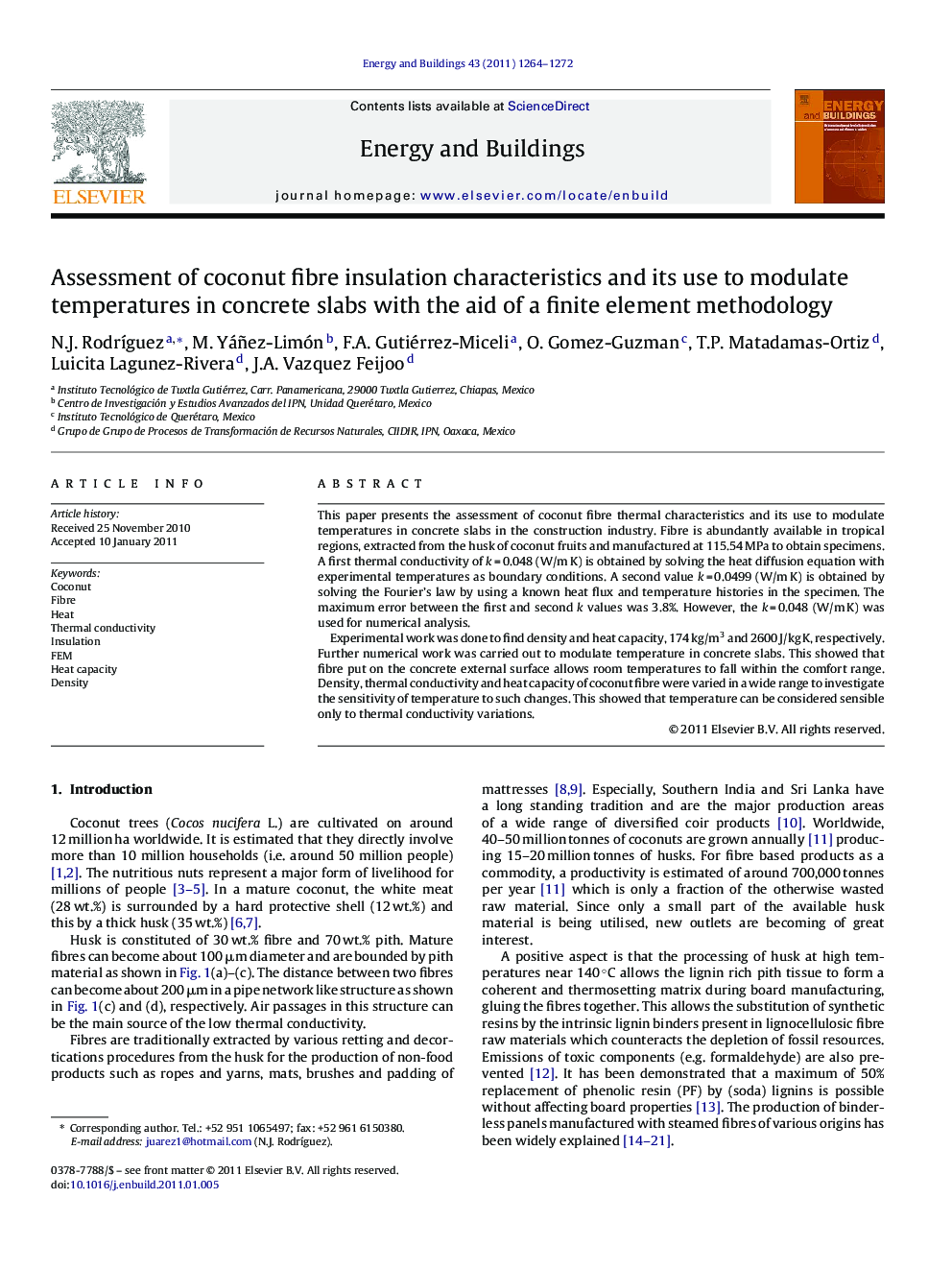 Assessment of coconut fibre insulation characteristics and its use to modulate temperatures in concrete slabs with the aid of a finite element methodology