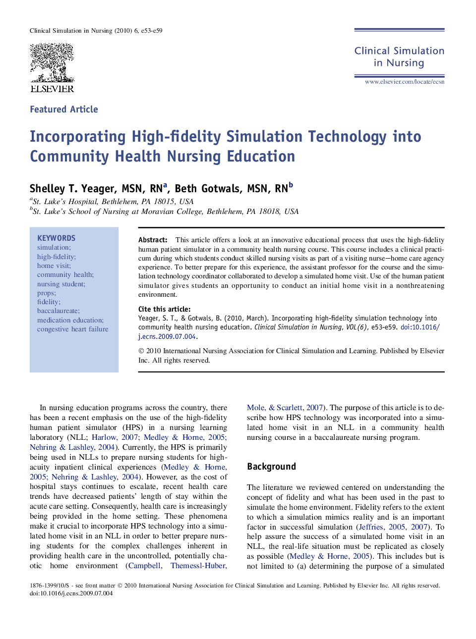 Incorporating High-fidelity Simulation Technology into Community Health Nursing Education 