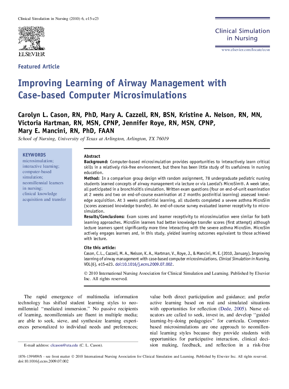 Improving Learning of Airway Management with Case-based Computer Microsimulations 