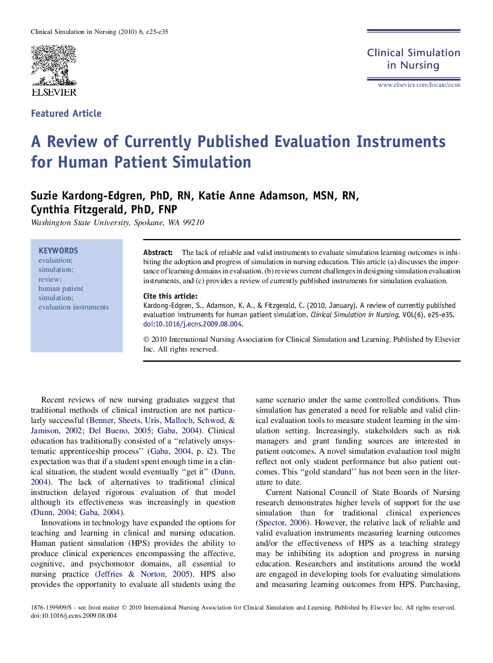 A Review of Currently Published Evaluation Instruments for Human Patient Simulation 