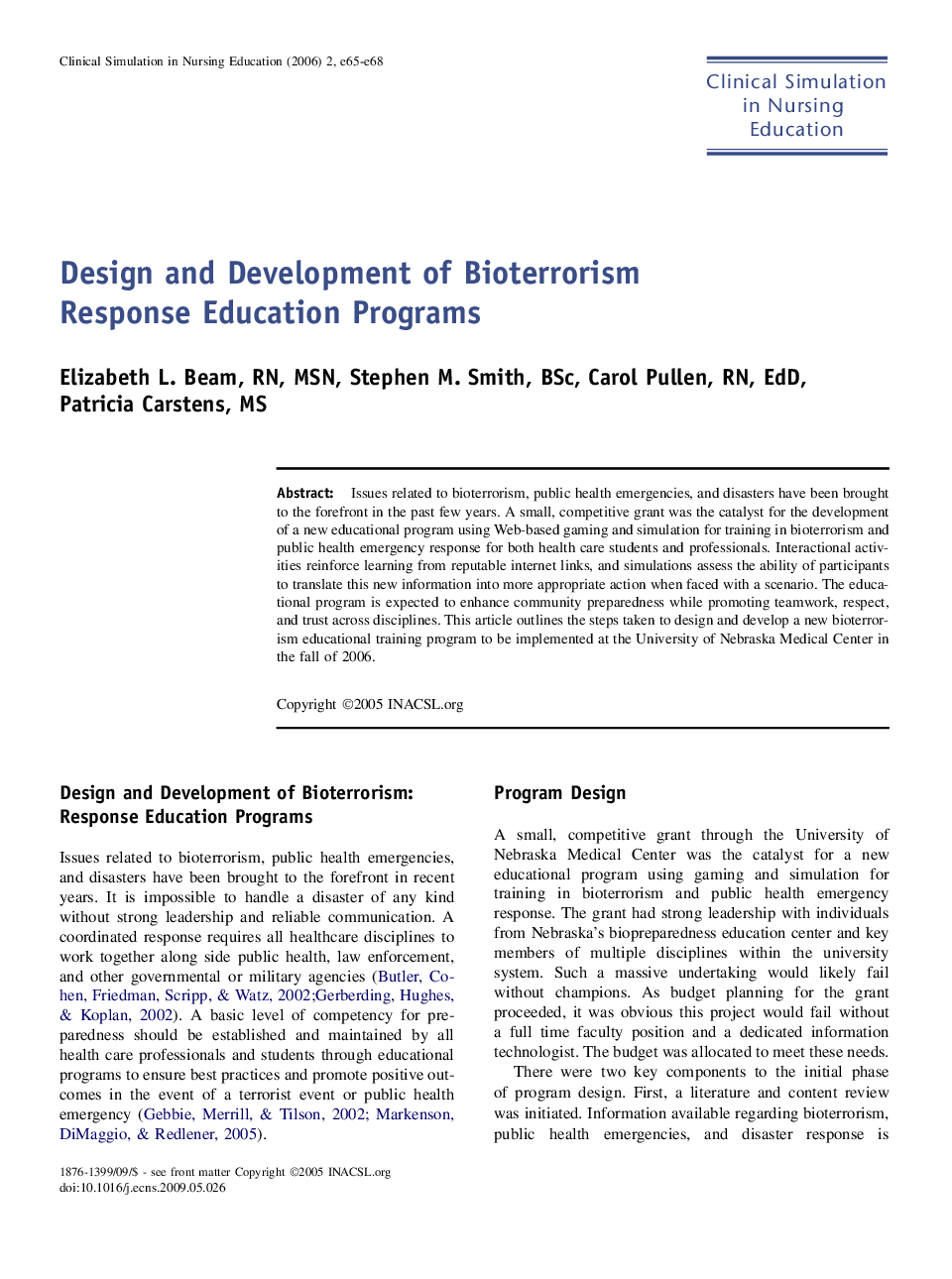Design and Development of Bioterrorism Response Education Programs